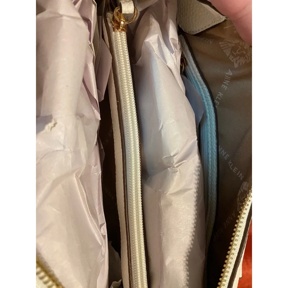 Anne Klein Satchel Purse‎ White Faux Leather Double Handle Crossbody Bag New!